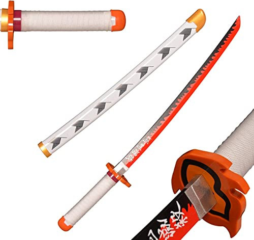 ZNLVZSH Demon Blade Épée de samouraï en Bois, Anime Cosplay Ninja Sword Props, pour Les Fans de Noël ou d'anniversaire Anime Lovers Jouets décoratifs, 41 Pouces, Rengoku Kyoujurou