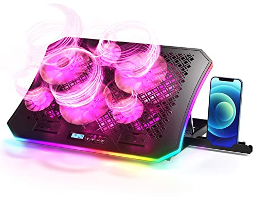 2022 Upgrade Laptop Cooling Pad, KeiBn RGB Laptop Cooler for 15.6-17.3 Inch Laptops, with 10 Modes Lights | 6 Fans | 7 Height Stands | 2 USB Ports | Desk or Lap Use (A8/Purple)