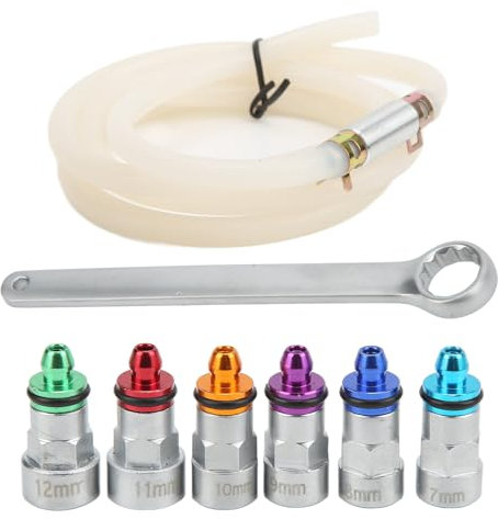 Akozon Bremsenentlüfter-Kit, 7–12 Mm Bremsenentlüfter-Schlüssel-Kit, Metall, Gummi, 6 Adapter, 1 Ablassschlauch, Universell für Auto, SUV, Leichte Lkw, Motorrad
