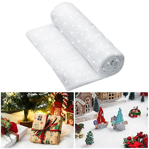 Hestya Weihnachten Schneedecke Rolle Glitzer Schneedecke Gefälschte Schneedecken für Weihnachtsdorf Künstlicher Schnee Teppich Schneedecke Flauschiger Kunstschnee(1er Pack,4,9 x 6,5 Fuß)