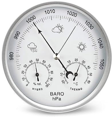 AMTAST Zifferblatt Typ Wetterstation analog 3 in 1 Barometer Thermometer Hygrometer 208mm Durchmesser Barometer analog Wetterstation für innen und außen (AW008 Metrisches System)
