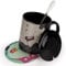 Edgerunners: 12oz Anime Mugs Adam Smasher mug & Rebecca coasters black Coffee Cup set (Black Cup Ceramic Coasters Lid Spoon)