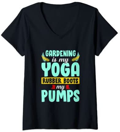Damen Gardening Is My Yoga Gummistiefel My Pumps Gardener Garden T-Shirt mit V-Ausschnitt