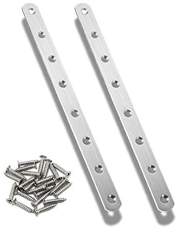2Pcs Flat Mending Plate, 12 Flat Straight Braces Stainless Steel Straight Brackets, Mending Joining Plates Repair Fixing Bracket Connector with Screws