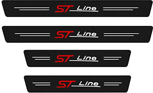 JYMLOV 4pcs Car Outer Door Sill Protector Kick Plates for Fo-rd Focus Fiesta Kuga Fusion Edge ST-Line S-max ST, Carbon Fiber Accessories Scuff Guard Threshold Cover Pedal, Trim Non-Slip, ST Line