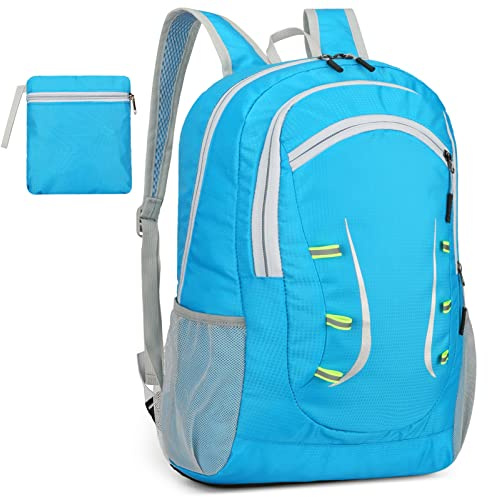 Alitifiy Lightweight Foldable Backpacks, 30L Packable Waterproof Small Hiking Bags & Packs Knapsack Daypack Handy for Men Women Ladies Kids Travel Camping Outdoor Rucksack Bag Pack (Light Blue)