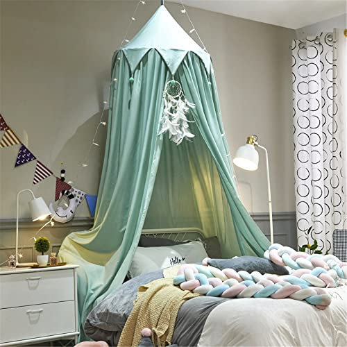Surwin Betthimmel Madchen Jungen Babybett Doppelbett, Moskitonetz Baldachin Kinderzimmer Einzelbett Himmel Schlafzimmer Dekoration Spielzelte Kinder Geschenk, Ohne Bohren - 6 Farben (Grün)