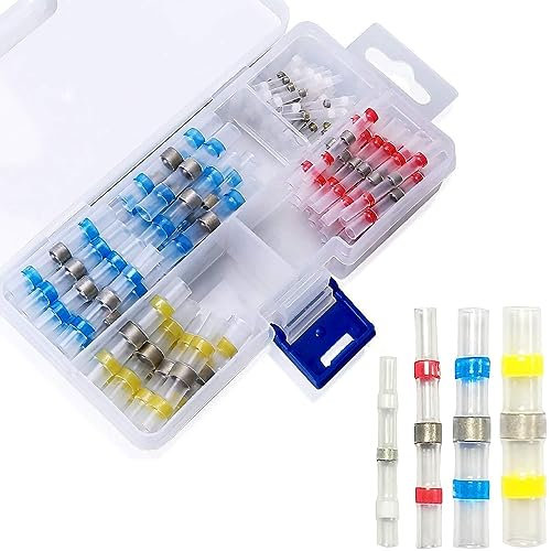 WeddHuis Connecteur de fil isolé pour soudage (100 pièces), 4 tailles 26-10 AWG avec gaine thermorétractable; cosse électrique étanche pour voitures et motos, taux de rétraction 3:1.