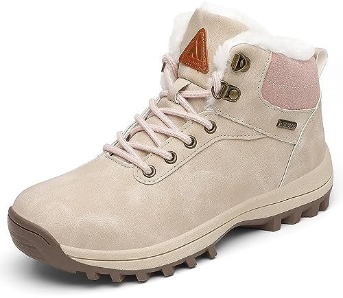 Mishansha Stivali da Neve Uomo Inverno Scarpe Pelliccia Donna Caldi Scarponcini Trekking Imbottiti Impermeabili Beige 41