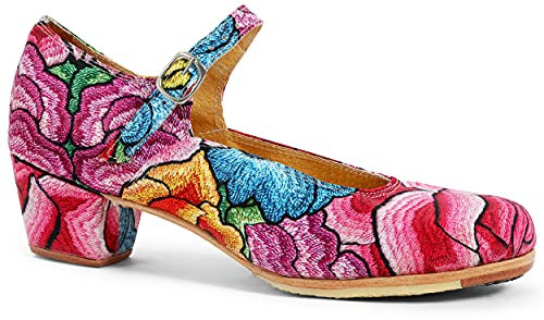 Danzarteb Damen Folklorico Tanzschuhe mit Nägeln, Oaxaqueño, 5,1 cm Absatz, Floral, 36 EU