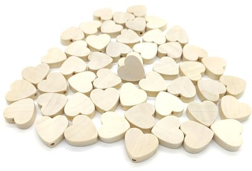 Hayaww 50 Stück Herzförmige Naturholzperlen - Lose Perlen Mit Löchern Herz-Abstandshalter Zubehör für Diy Basteln Schmuckherstellung