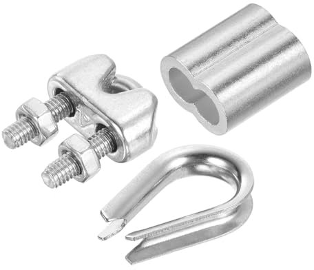 PATIKIL Drahtseil-Set, 24er Pack M4 Edelstahl-Seilklemmen Drahtseil-Kabelschellen Aluminium-Crimpschlaufen für 5/32 Drahtseil
