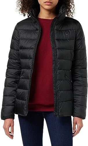 Tommy Hilfiger Women’s Global Stripe Padded Down Jacket with Hood, Black (Black), 3XL