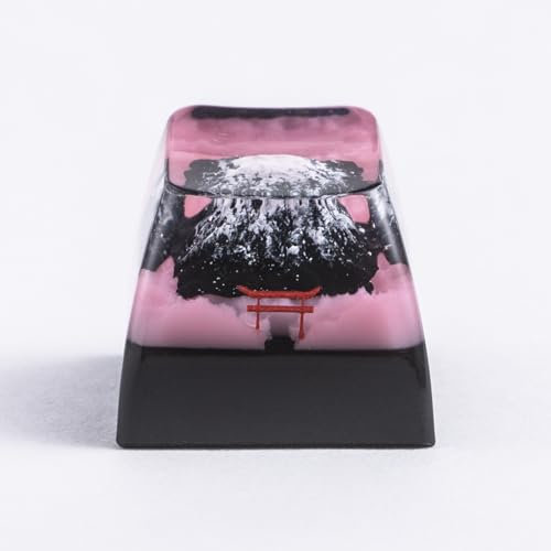 REDQIN Artisan Keycap - Mount Fuji Sakura Handgefertigter Resin Keycap für Cherry MX-Schalter - Berg-Design mit Kirschblüten für Tastaturen