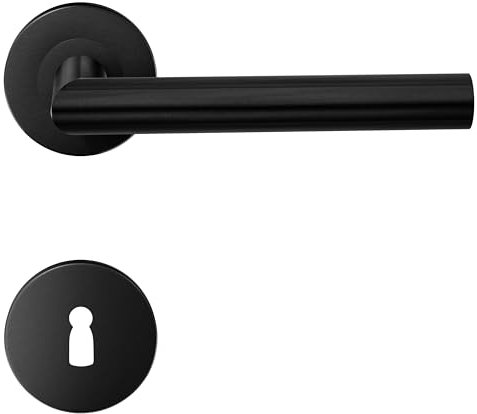 HAIFUAN 1 lot de poignées de porte à levier en acier inoxydable avec écusson de trou de serrure, ensemble de poignées de serrure de porte, barre de main de porte, couleur noire (S02-103K-B)