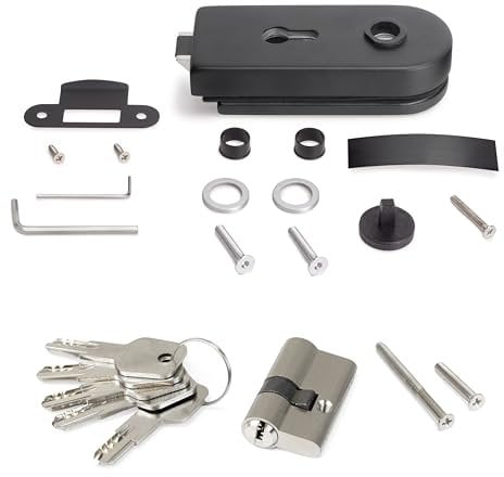 Emuca - Cerradura para puerta de cristal con marco, bombillo con llaves, puerta vidrio 8-12mm, acero y aluminio, pintado negro