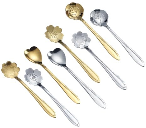 JRYXDS Cuillère à café 8 Pièces, acier inoxydable Shiny Polished, mini cuillères à café, lavables au lave-vaisselle,Idéal pour le café glacé, le thé glacé, le milkshake, les boissons fraîches