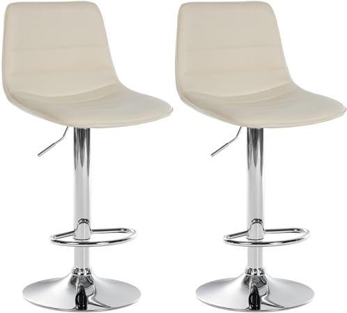 CLP 2er Set Barhocker Lex Kunstleder I Höhenverstellbare Thekenhocker Mit Kunstlederbezug I Drehbare Tresenstühle Mit Metallgestell | Farbe Creme Material Gestell Metall in Chromoptik