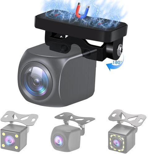【Magnetic Bracket & No Drilling】Rear Camera Mount Reversing Camera Bracket for Most Square Dash Cam Rear View Camera 180° Angle Adjustment Universal Reverse Camera Holder Easy Install Outside the Car