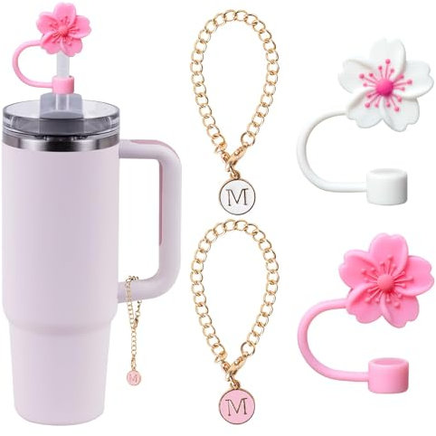 Ruzister 2 Stück Strohabdeckkappe, geeignet für Stanley und Simple Morden Tumbler Cup Zubehör, Buchstabengriff-Charm, Silikon-Strohaufsätze 30 und 40 Oz