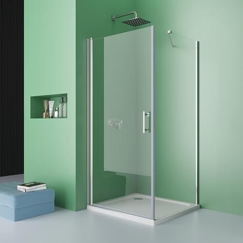 DOOLEEWEE 100 x 80 cm Eckeinstieg Duschkabine Pendeltür Duschtür mit Seitenwand Duschwand Duschabtrennung Glas aus 6mm ESG,Nano Beschichtung, Höhe 195 cm,Mit Duschwannen
