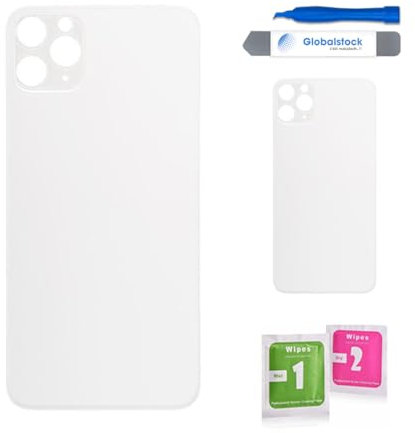 Globalstock Vitre arrière de Cache Batterie Remplacement - Coque Cache Batterie Compatible pour iPhone 11 Pro Max Argent + adhésif et Kit Outils