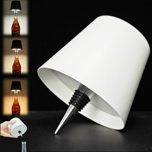 Neioaas Wireless Bottle Lamp,2025 New 3 Color Stepless Dimming Wireless Wine Bottle Lamp, USB Rechargeable Touch LED Wine Bottle Lights for Home,Bar,Camping,Travel (While,1PC)