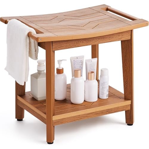 VEVOR Duschbank aus Polyholz, 53,3 x 35,6 x 47,7 cm, Duschhocker mit Ablagegriff, maximale Tragkraft 168 kg, wasserabweisend, rutschfest, für Badezimmer, Wohnzimmer, Schlafzimmer
