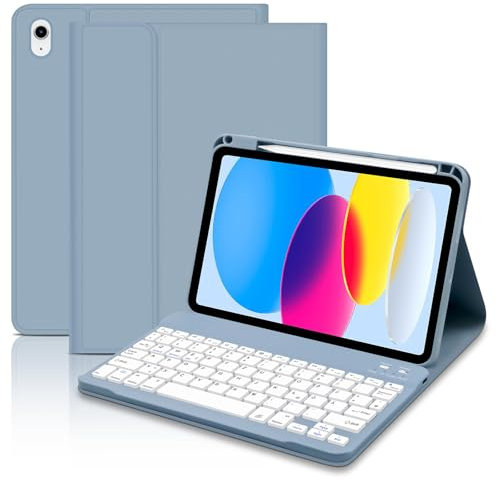 Hülle mit Tastatur für iPad 10. Generation 10.9 Zoll 2022, Magnetisch Abnehmbarer Tastatur Hülle für iPad A16 11. Generation 11 Zoll 2025 - Deutsches Layout