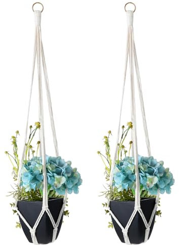 Nogeqi 2 Pcs Hanging Plant Holder Durable Plant Hanger Indoor Eco-friendly Cotton Hanging Indoor Planters Hanging Baskets for Plants Indoor Boho Plant Hanger Flower Pot Accessories