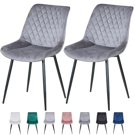 mcc direct Set of 2 Dining Chairs, Leisure Velvet Dining Chairs with Padded Seat and Metal Legs for Dining Room, Living Room, Kitchen Room and Commercial Restaurants-Elle (Dark Grey One)
