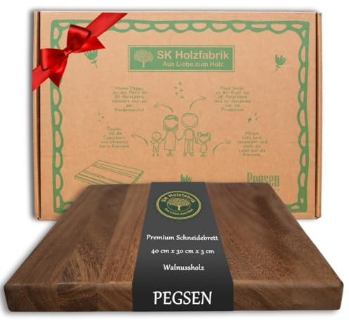 Premium Schneidebrett aus Walnussholz 40 x 30 x 2,5 cm Küchenbrett aus Massivholz Holzschneidebrett groß mit Standfüßen - Holzbrett für die Küche - Cutting board mit optionaler Saftrille