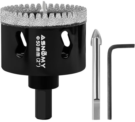 ASNOMY 50mm Diamond Hole Saw with Pilot Drill Bit, 20mm Serrated Brazing Tile Hole Saw Diamond Core Drill Bits with Guiding Bit for Ceramic Porcelain Tile Glass Stone Granite Marble