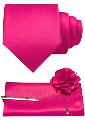 JEMYGINS 3.15 Hot Pink Tie and Pocket Square with Tie Clip Lapel Pin Set Mens Necktie for Business and Wedding(14)