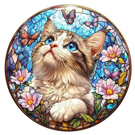Wooden Puzzle for Adults-100PCS Ragdoll and Butterflies Unique Shape Advanced Wooden Jigsaw Puzzle for Adult, Challenge Wood Jigsaw Puzzles,Best Gift,Home Decoration (Small)