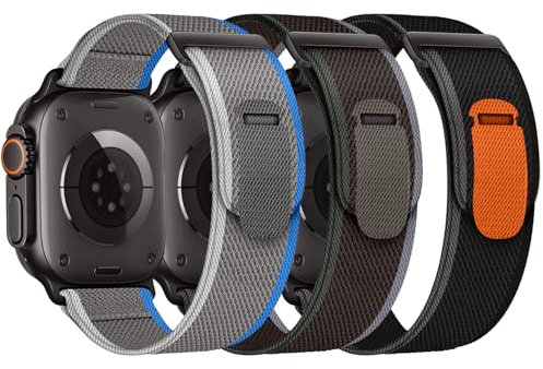3 Stück Sport Loop Kompatibel mit Apple Watch Armband 44mm 45mm 46mm 49mm 42mm für Damen Herren, Nylon Sportarmband Weich Armbänder für iWatch Ultra 2/1 SE Series 10 9 8 7 6 5 4 3 2 1