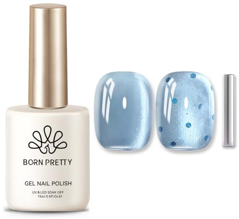Born Pretty Cat Magnetic Eye Gel Blau Glitzer Mondsichel-Bucht UV Nagellack Magnetic Nail Polish Maniküre und Nagelkunst DIY zu Hause