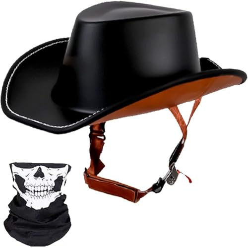 Retro-Cowboyhut-Helme, Vintage-Halbschalen-Motorradhelme, Cooler, Unauffälliger Halbschalenhelm For Den Sommer, Reiseritterhut, Halbschalenhelm Mit Verstellbarer Schnellverschlussschnalle(Black,XL=(61