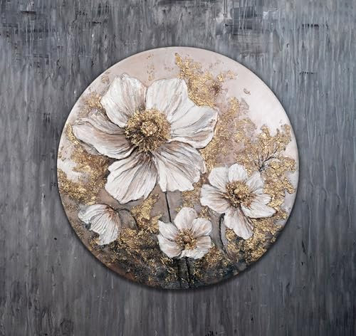 YS-Art Acrylbilder Blumen Beliebt auf Leinwand Schöne Acryl Gemälde mit Gold Buntes Bild handgemalt Wandbild Wohnzimmer modern Wohndekor Wohnzimmer 60 cm