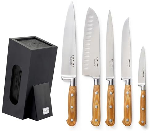 SABATIER TROMPETTE - Bloc 5 couteaux de cuisine - Essentiel - Acier 5Cr15MoV - Finition Satinée - Noir