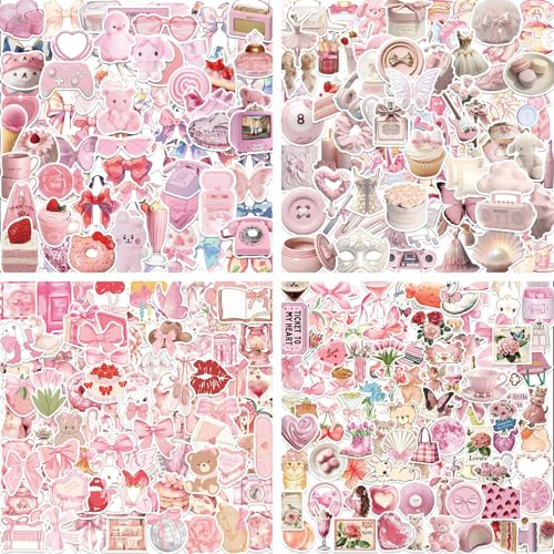 Xanthelle Sticker, 200 Pink Sticker Set für Scrapbook und Journaling, Aesthetic Kindle und Bookish Sticker für Buch, Laptop Aufkleber und Vinyl Deko