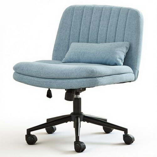 TCGBKAF Bürostuhl ohne Armlehne,Höhenverstellbarer Drehstuhl Schminktisch Stuhl mit Rollen,Schneidersitz Bürostuhl mit Breitem Sitzkissen,Kleiner Schreibtischstuhl Blau fürs Büro (Leinen, Blau)