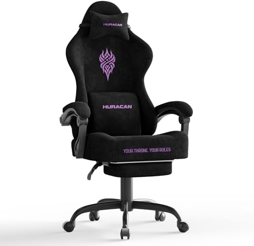 Ferghana Sedia da Gaming Ergonomica con Massaggio,Sedia Gaming in Velluto,Sedia da Ufficio con Cuscino Primaverile,Poggiatesta,Braccioli, Schienale Regolabile 90-135°,Poltrona Ufficio,Nero