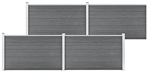 QJBSAVVA WPC Gartenzaun 699x106 cm Grau Modernes Zaunpaneel Holz-Kunststoff-Verbund Zaunfelder 25 Bretter 5 Pfosten Aluminium-Endleisten für Garten Hof Terrasse Balkon und Weidezaun