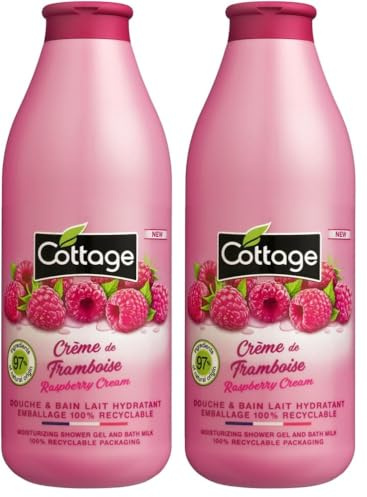 Cottage Gel Douche & Bain Lait Hydratant Crème de Framboise - 97% d'Ingrédients d'Origine Naturelle - 750ml -Fabriqué en France (Lot de 2)