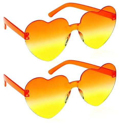 YCICHE 2 Stück Sonnenbrille Orange, Orange-Gelber Farbverlauf Herzbrille, Randlos - Lustige Partybrille für Karneval, Fasching, 70s 80s, Sommer Party