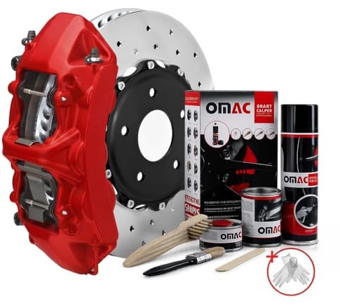 OMAC Bremssattellack Bremssattelfarbe Auto Lack Set | Bremsenreiniger und das Härtemittel Hitzebeständig Komplettsatz kompatibel mit 4 Bremssättel 7-teiliges