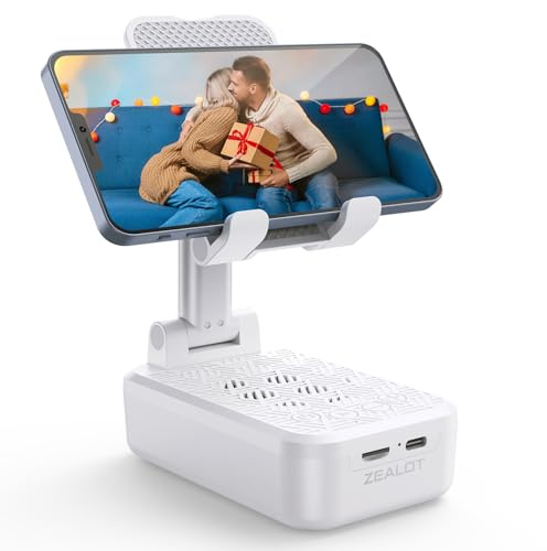 ZEALOT Cell Phone Stand with Wireless Bluetooth Speaker, Phone Holder and Wireless Induction Speaker Amplifier Dock, Gifts for Women Men Dad Mom Him Her, White