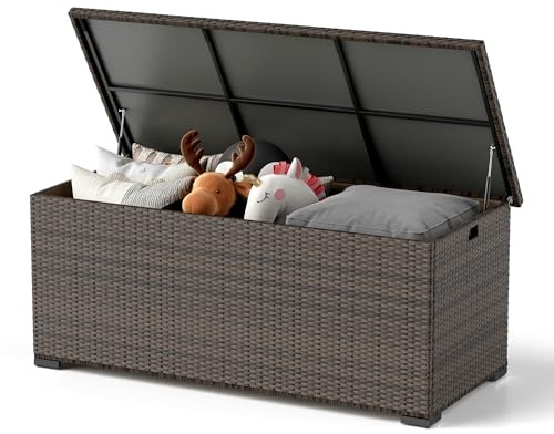 UDPATIO Gartenbox Wasserdicht 650L, Aufbewahrungsbox Garten XXL, Auflagenbox Wetterfest, Kissenbox Outdoor mit Deckel, Gasdruckfedern | Braun