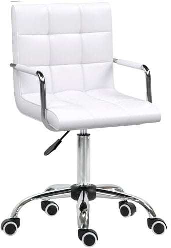 HOMCOM PU Leder Höhe verstellbar Büro Computer Stuhl 360 Grad Drehstuhl, mit Chrom Basis und Rollen Bar Küche Hocker mit Waffen (weiß)